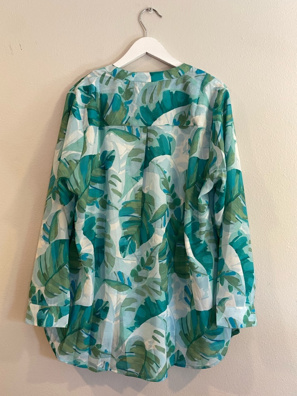 Soft Surroundings Tropical Palm Pintuck Blouse with Cami Size 1X Teal Green - Picture 7 of 12